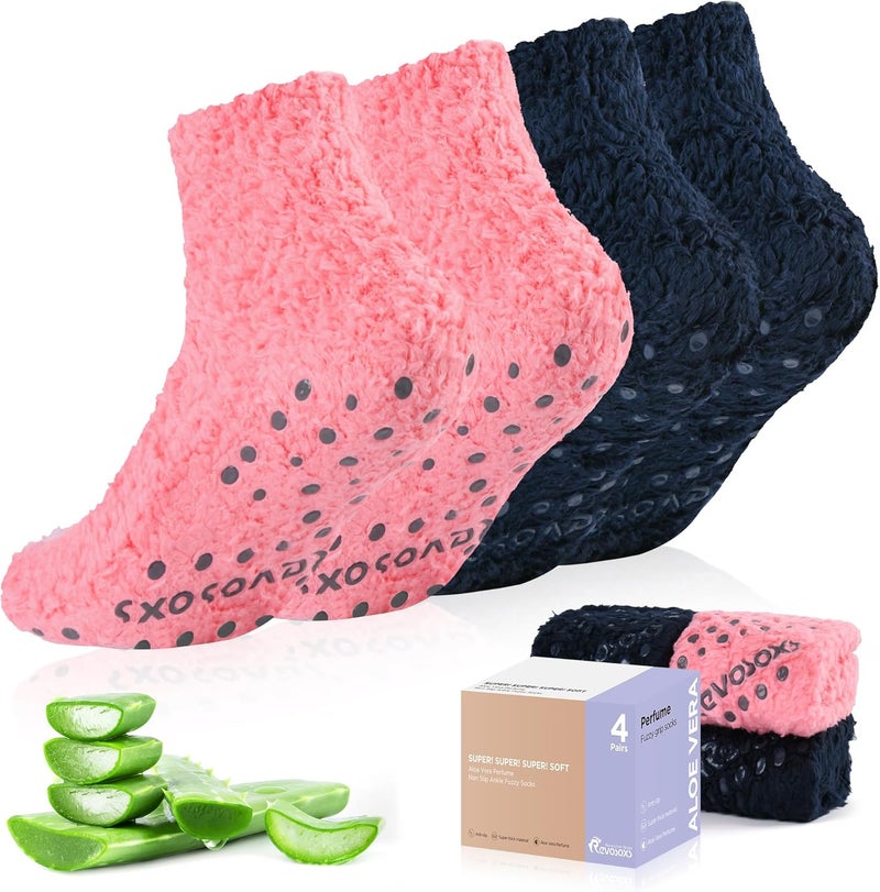Fuzzy Grip Socks for Women Men,Thick Warm Slipper Cozy Fluffy Non Slip Ankle Hospital socks With Grips.